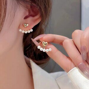 3/$35 Dainty Gold Heart Pearls Ear Stud Fashion Earrings Women Girls Jewelry